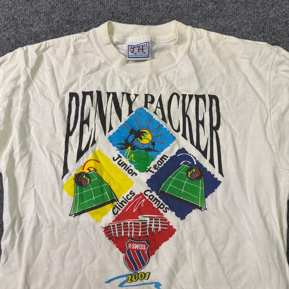 All Sport T-Shirt Youth L White Penny Packer K-Swiss 2007 Tennis Graphic